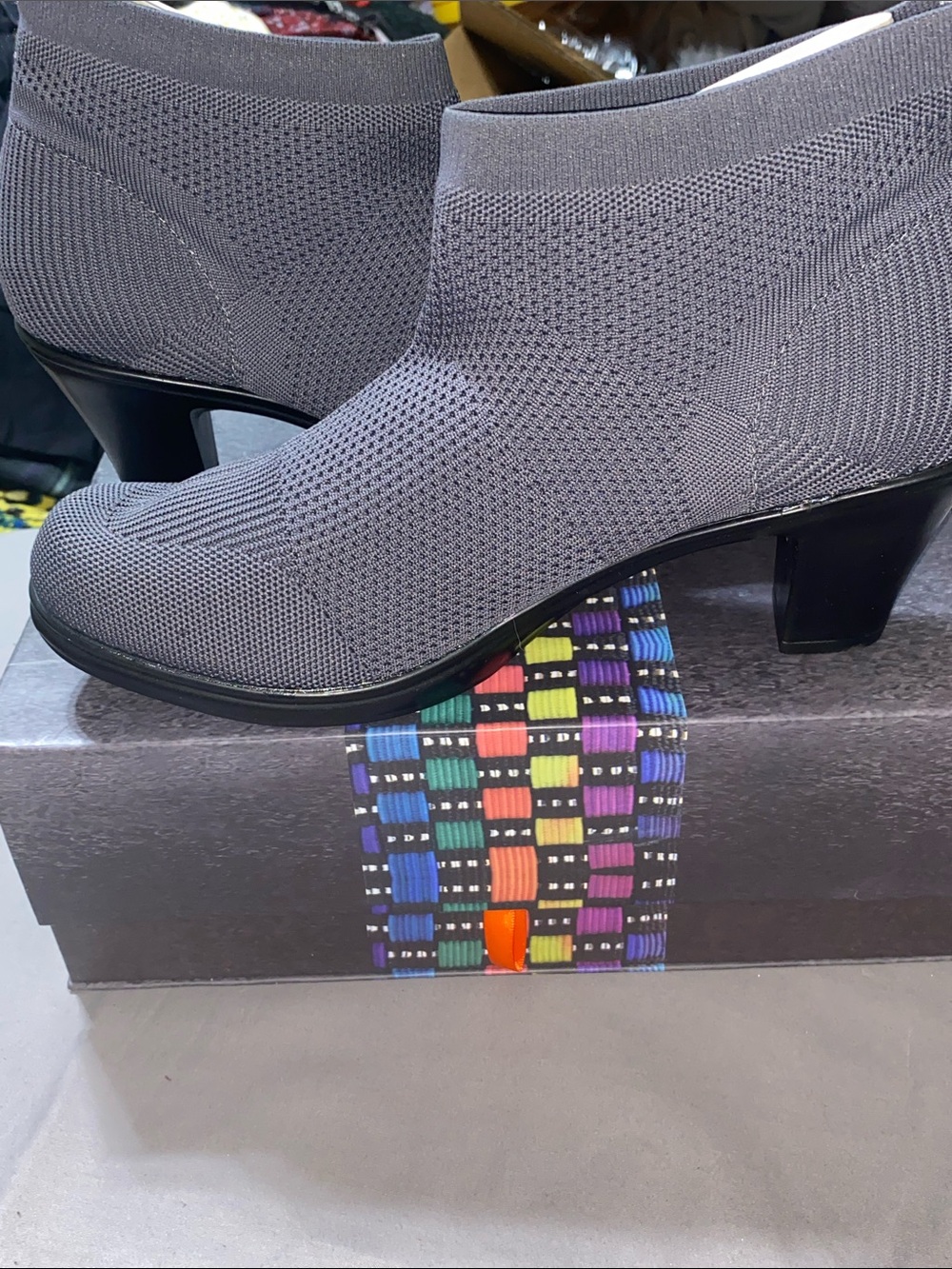 NWT BERNIE MEV. Doll Wo size 11.5-12 Gray Knit Ankle Booties with 3” Block Heel